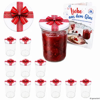 Image de Lot de 12 bocaux à couvercle bombé de 435 ml + couvercles TO 82 décor cadeaux + livret