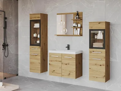 Produktbild von MIRJAN24 Badmöbel-Set Madrit I, Badezimmer-Set mit Spiegel und Waschbecken (Farbe: Artisan Eiche, mit Siphon, ohne Beleuchtung)