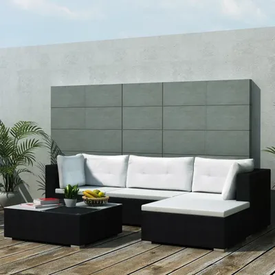 Image de vidaXL Ensemble de salon de jardin 5 pièces avec coussins Poly rotin noir