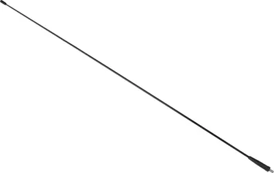 A long, thin black antenna is shown against a white background.