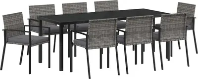 Produktbild von vidaXL Garten Essgruppe 9 stk. Grau Pulverbeschichteter Stahl