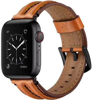 Produktbild von Stravo Uhrenarmband Echtleder Vintage mit Edelstahlschließe passend für Apple Watch 49/46/45/44 mm Serie 4-11, Ultra 1/2/3 – Braun