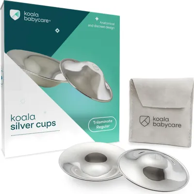 Produktbild von Koala Babycare Silberhütchen - 2 Stück - Stillhütchen Standardgröße Silber für maximale Resistenz - Brustwarzenschutz für empfindliche und schmerzende Brustwarzen Regular