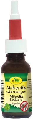 Productafbeelding van MilbenEx Oorreiniger, vloeibaar. Oplossing ter bestrijding van oormijt bij honden, katten en andere huisdieren, 20 ml