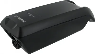 A black Bosch PowerPack 500 e-bike battery is shown against a white background.