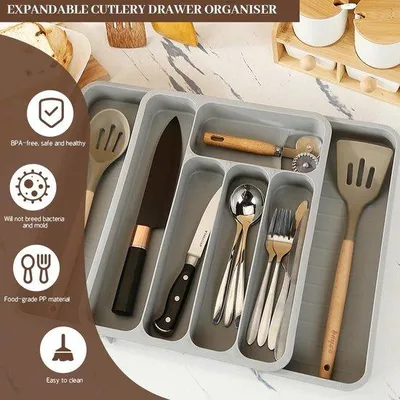 Immagine prodotto di Organizer da cucina a 7 scomparti, regolabile, grande, per cucchiai, forchette e coltelli