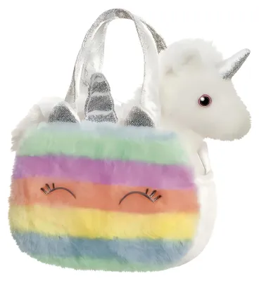 Zdjęcie produktu dla Fantazyjny tęczowy jednorożec w torbie ok. 21 cm - pluszowa figurka