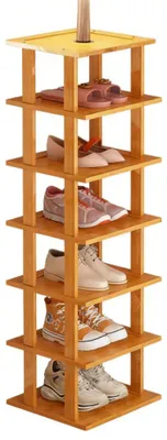 Produktbild von Schuhregal Bambus 7 Ebenen, Schmales Standregal 25x23x115cm, Platzsparender Organizer für Flur und Eingangsbereich, Stabile Schuhablage für Kleine Räume