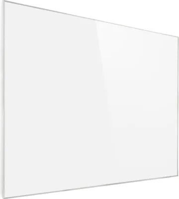 A white, rectangular infrared heater is shown from a slight angle against a white background.
