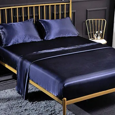 Obrázok produktu pre Saténové prestieradlo 180 x 200 cm, lesklá tmavomodrá farba