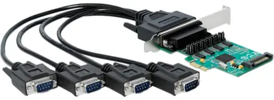 Produktbild von DeLOCK PCI Express x1 Karte zu 4 x Seriell RS-232 mit Spannungsversorgung, PCIe, Full-height / Low-profile, PCIe 1.1, Grün, WCH384L, 230,4 Kbit/s