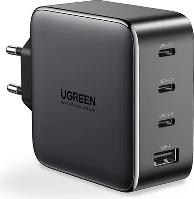 Zdjęcie produktu dla Ugreen GaN szybka ładowarka 3x USB Typ C / USB Power Delivery 3.0 QuickCharge 4+ FCP SCP AFC 100W EU czarny (CD226 40747)
