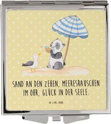 Produktbild von Mr. & Mrs. Panda Klappspiegel Sommer Meer Glück - Gelb Pastell - Geschenk, Quadratischer Spiegel, Winter, Kleiner, Geschenke, Natur, am Strand, Küstenurlaub, Urlaub