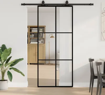 Produktbild von "2026 Promotion" Schiebetür mit Beschlag Schwarz 90x205 cm ESG-Glas - Zimmertüren CC19931