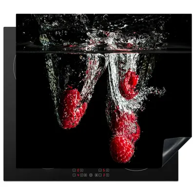 Obrázek produktu pro KitchenYeah® Krycí deska na sporák maliny - ovoce - zátiší - voda - černá - červená , 58x51cm, dekorace do kuchyně, keramická krycí deska, krycí deska na varnou desku