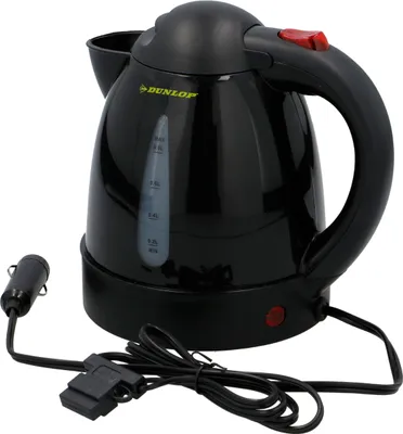 Produktbild von Dunlop Reisewasserkocher 24V Schwarz, 0,8L - Tragbarer Wasserkocher mit Zigarettenanzünderstecker - Thermischer Schutz und Trockenlaufschutz