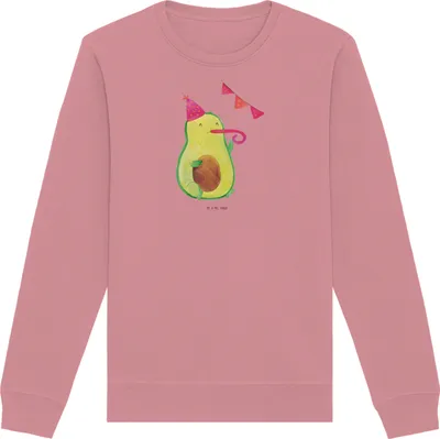 Produktbild von Mr. & Mrs. Panda Baumwoll Pullover Avocado Party Größe M - Canyon Pink - Geschenk, Pulli, Sweatshirt, Happy Birthday, Bio, Avocados, Geburtstag, Sweater