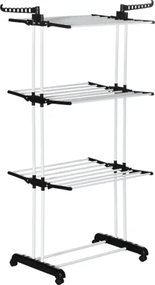 Obrázok produktu pre Sušiak na bielizeň – vežový sušiak s kolieskami, 4 výsuvné úrovne, čierny, 73 x 45,5 x 177 cm, na sušenie s úsporou miesta