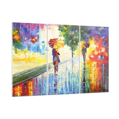 Produktbild von Bilder auf glas - Park Straße Regen - 105x70cm - Glasbilder - Wandbilder - Kunstdruck - zum Aufhängen bereit - Wanddekoration aus Glas - Glas Bilder - Wandbild auf Glas - 3 Teile - GCE105x70-3508