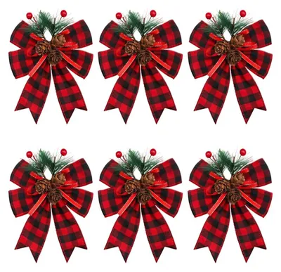 Weihnachtsstrick, 6 Stück, rot, mit Tannenzweigen und Beeren