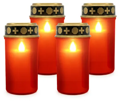 Produktbild von Relaxdays LED Grablicht, 4er Set, flackernde Flamme, batteriebetrieben, wetterfest, Kunststoff, Grabkerzen Friedhof, rot