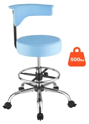 Produktbild von Rollhocker Arbeitshocker - Drehhocker mit Rückenlehne - Höhenverstellbar - Ergonomischer Kunstledersitz - 360° Drehbar - Belastbar bis 226,8 kg - Blau