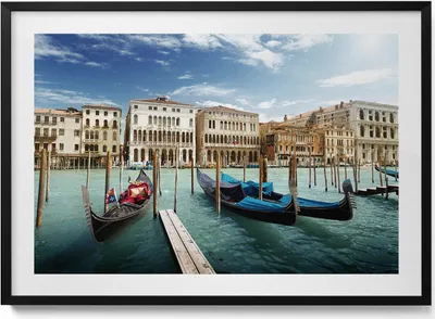 Produktbild von Gondeln Venedig Italien– Wandbild mit Rahmen – Gerahmtes Bild  – Wanddekoration – 100x70 cm –  Schwarz Rahmen