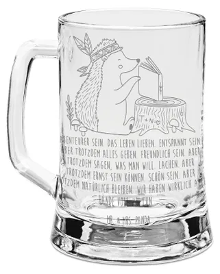 Produktbild von Mr. & Mrs. Panda Krug Igel Federschmuck - Transparent - Geschenk, Abenteuer, Humpen, Seidel, Waldtiere, Camping, Bierkrug Mit Gravur, Lagerfeuer, Indianer, Glaskrug