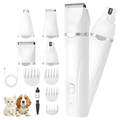 Produktbild von 4-in-1-Elektrorasierer für Haustiere, leise, weiß, Typ-C-Schnittstelle, geeignet für Ganzkörper- + lokales + Fußhaar- + Nagelschleifen