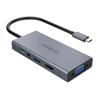 Image de Orico Adaptateur Hub 5-en-1, HDMI 4K + USB 3.0 + VGA + AUX + USB-C PD 60W
