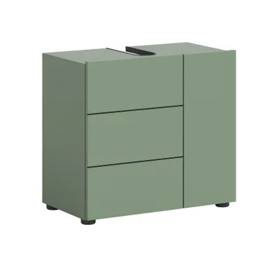Produktbild von Waschbeckenunterschrank mit pflegeleichter MDF Front & Siphon Ausschnitt, Smoke Green Nachbildung, Breite 60 cm, furnling Vera