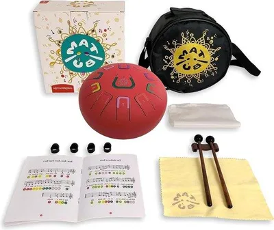 Image de Handpan en acier 8 pouces, 11 notes, rouge mat, Tongdrum