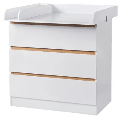 Imagen del producto de Cómoda - Mesita de noche - 3 cajones - Diseño moderno - Fabricada en aglomerado y MDF - 80 x 48 x 78 cm - Blanco