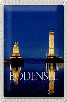 Produktbild von Blechschild Reise 20x30cm Bodensee Deutschland Leuchttutm Nacht