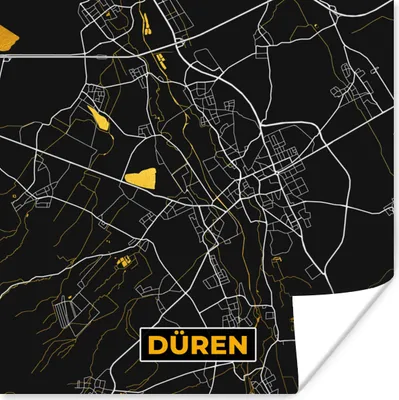 Produktbild von MuchoWow® Poster Düren - Karte - Gold - Stadtplan - Deutschland - Karte 50x50 cm - Wohnzimmerdekoration