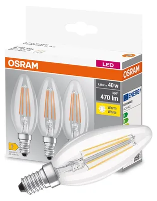 Produktbild von OSRAM LED Filament Kerze E14 4W 470lm 2.700K klar 3er