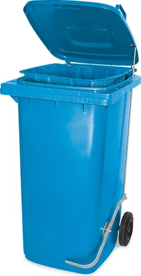 Produktbild von Müllbehälter mit Fußpedal u. Klemmring, 240 Liter, blau, BxTxH 580x730x1075 mm