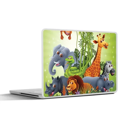 Produktbild von MuchoWow® Laptop Aufkleber Sticker Cover Dschungeltiere - Pflanzen - Kinder - Elefant - Giraffe - Löwe 31x22.5 cm - Laptop-Deko