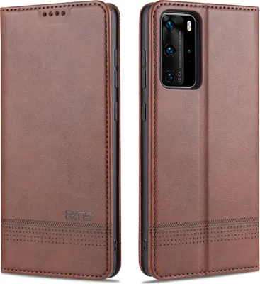 Obrázek produktu pro LaimTop Leather Case for Huawei P40, Flip Cover Wallet Case Magnetic Closure Stand Protective Cover pro Huawei P40 Coffee