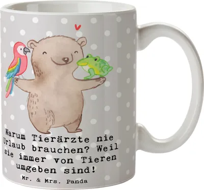 Produktbild von Mr. & Mrs. Panda Kaffeebecher Tierarzt Freude - Grau Pastell - Geschenk, Tiermedizin, Beruf, Becher, Berufsleben, Kaffeetasse, Heilung, Teetasse, Berufspassion, haferl