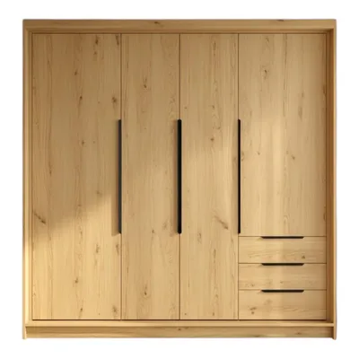 Produktbild von Geräumiger vier-türiger Kleiderschrank KLARI mit Schubladen und Metallgriffen – modernes Design
