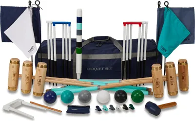 Image de Ultimate Executive Croquet Set - Jeu de jardin anglais - 6 personnes, bois dur ECO, boules en plastique, buts de 16 mm d'épaisseur, sac de luxe, classe et grand sac de luxe
