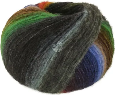 A ball of multi-colored yarn.