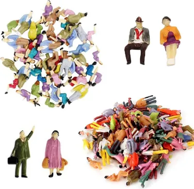 Image de 60 mini-figurines de chemin de fer peintes Assises Debout Différentes poses 1:87