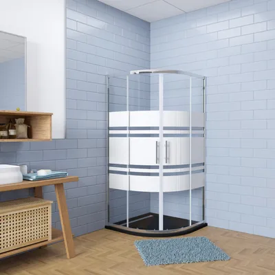 Produktbild von 80x80x185cm Duschkabine Runddusche 5mm ESG-Glas Duschabtrennung Viertelkreis Drehtür Dusche Gleittür mit 80x80x3cm Runddusche Schwarz Duschwanne Viertelkreis runde Duschtasse