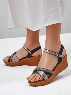 Produktbild von Royalfashion Damen-Wedgesandalen mit Strasssteinen und Glitzer Glittera, Größe 39