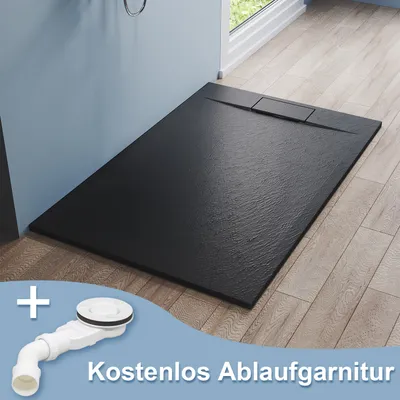 Produktbild von SONNI Duschwannen Walk-in-Dusche Duschtasse 140×90cm Schwarz mit Siphon Schieferoptik SMC Antirutsch Rechteckig Flach