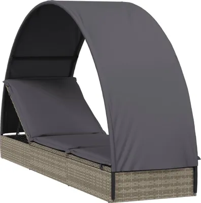 Produktbild von vidaXL Sonnenliege mit Runddach Grau 211x57x140 cm Poly Rattan