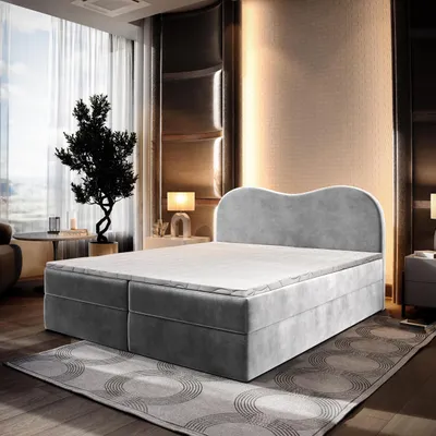Produktbild von Masseno Boxspringbett FLUVIA M 140x200 cm Komplett-Set mit Bonell Matratze und Topper, Polsterbett mit Bettkästen -Hellgrau, MONOLITH 84