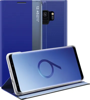 Image de Galaxy S9 Case, étui mince en cuir avec fenêtre et support pour Samsung Galaxy S9 bleu